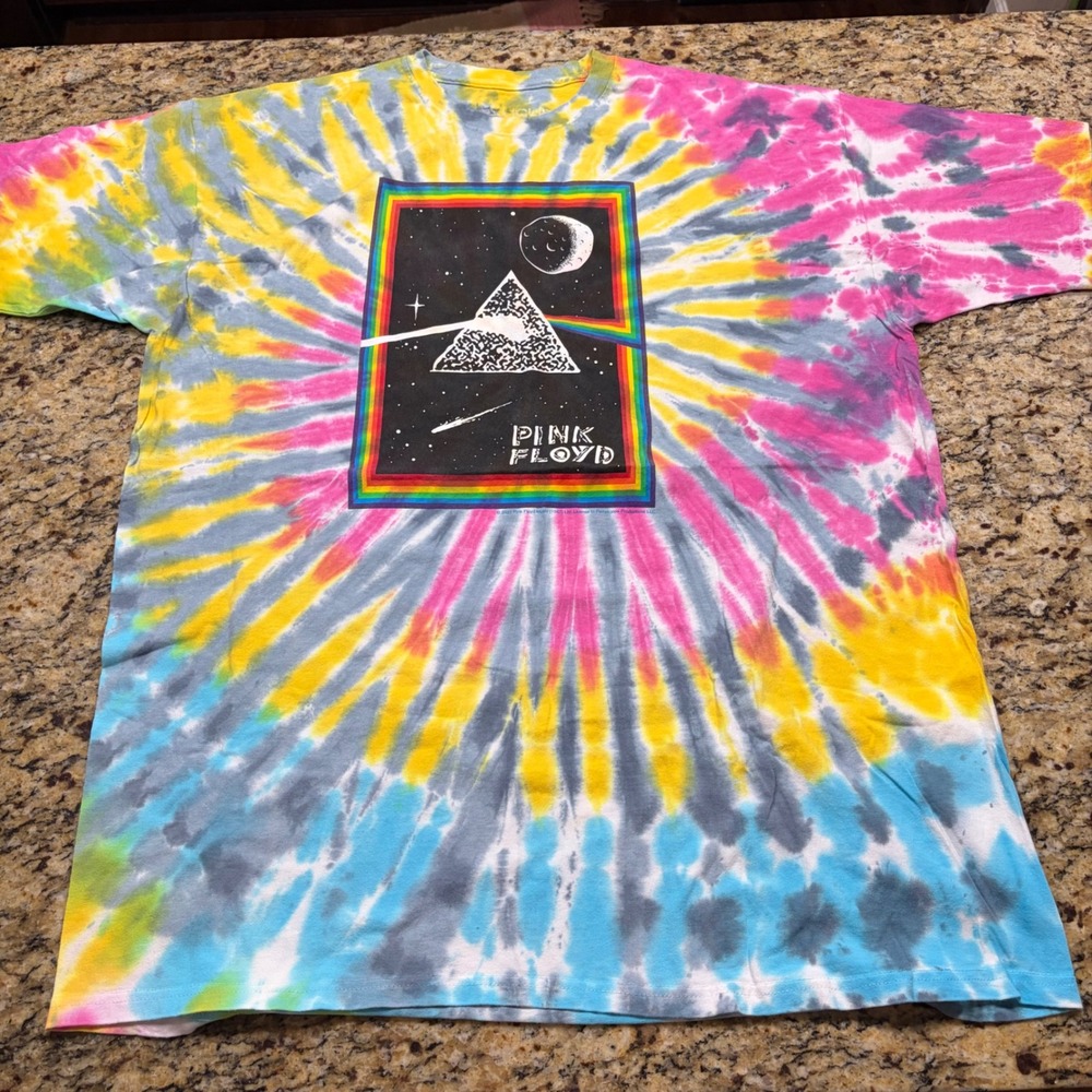 Liquid Blue Pink Floyd Dark Side of the Moon Tie Dye Graphic T-Shirt Mens 3XL ws